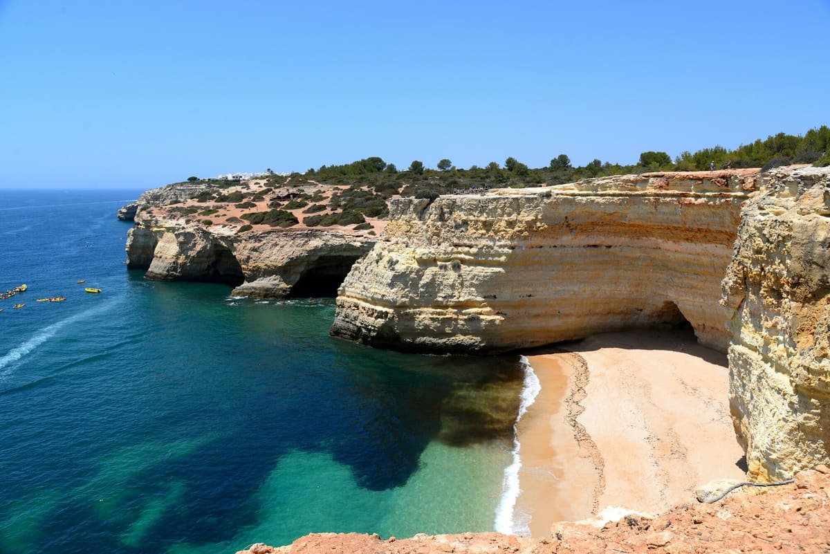 Marinha beach and its limestone cliffs in the Algarve