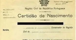 Certificato di nascita Portogallo