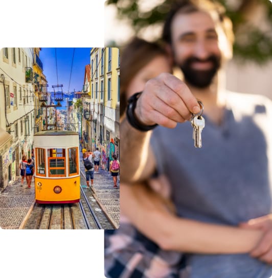 Happy couple with key