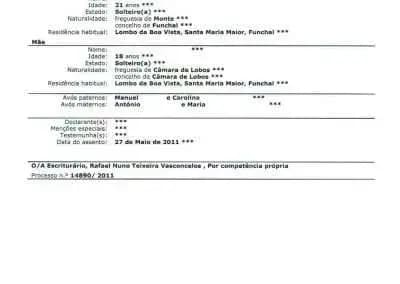birth certificate Portugal