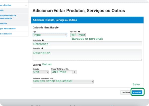 añadir servicios a recibos verdes