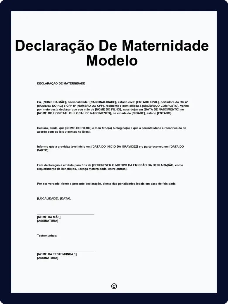 Plantilla de declaración de maternidad en PDF