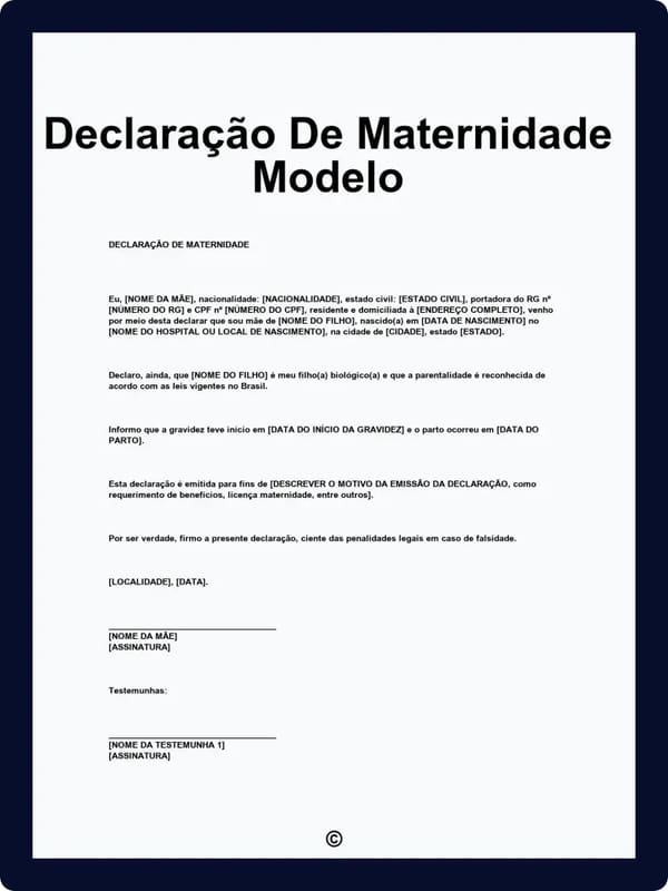 Plantilla de declaración de maternidad en PDF