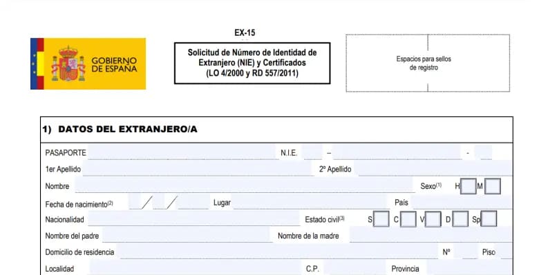 formulário ex15 documento da Espanha