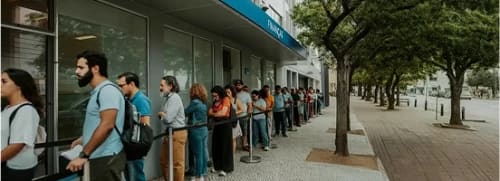 Люди ожидают перед Finanças