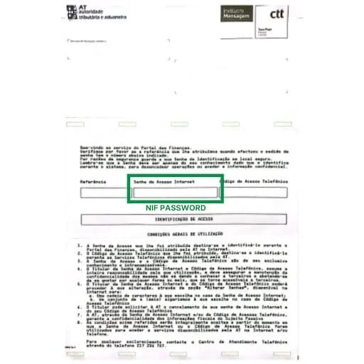 Exemple of the letter that you will received with your Financas password