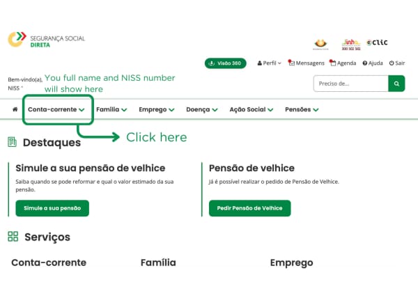 sélectionnez compte courant sécurité sociale