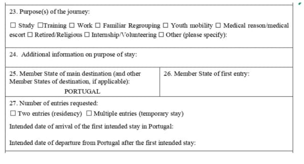 Portuguese visa application form step 7