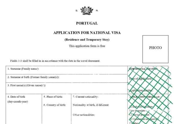 Portuguese visa application form step 1