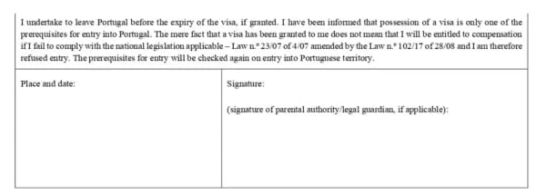 Portuguese visa application form step 11